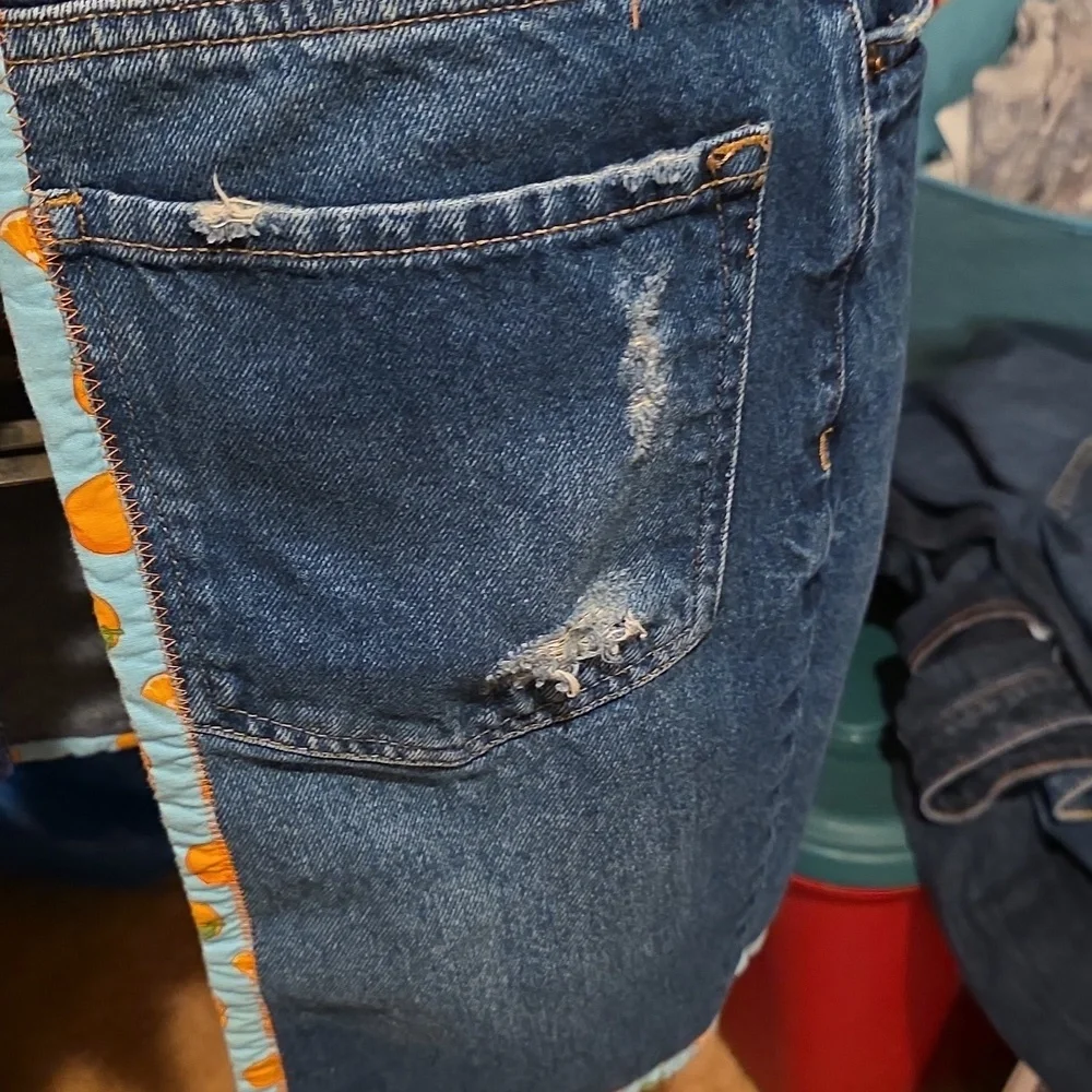 Upcycled Apron Juice Cleans Oranges & Champagne Mimosa  Blue Denim Jeans